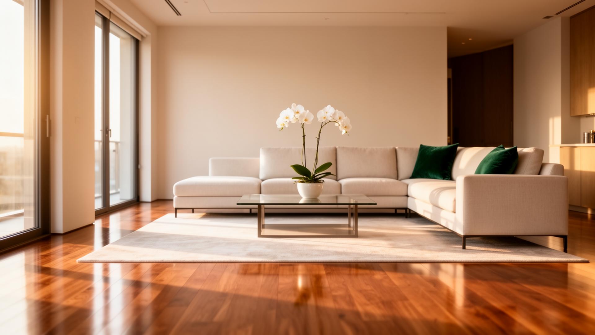 Pristine luxury living room cleaned by a Maid Easy crew